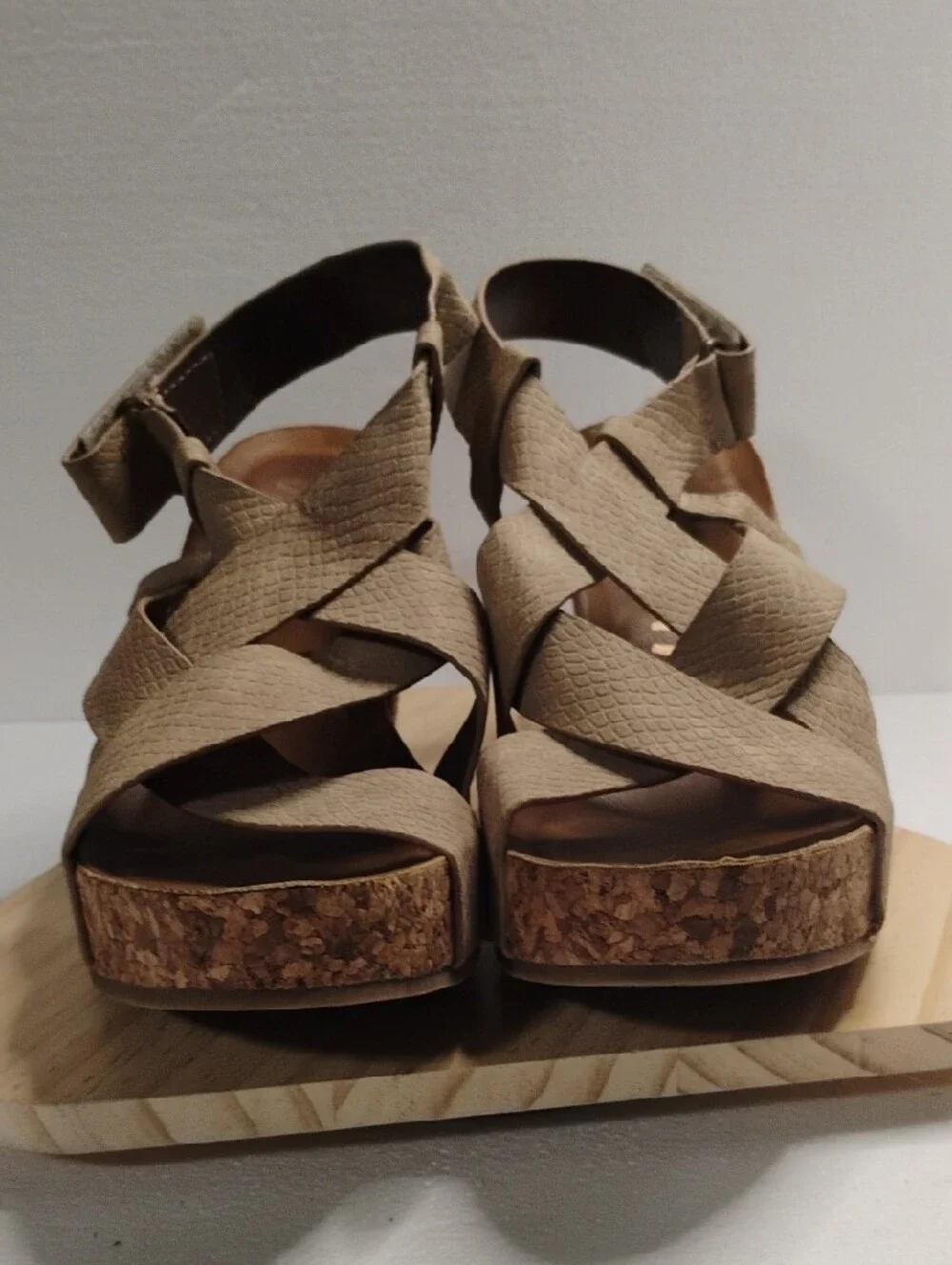 Blowfish Taupe Crisscross Wedge Sandals